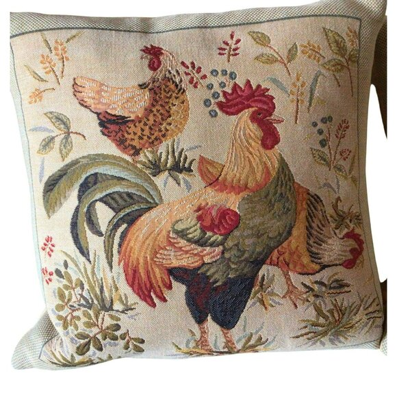 Vintage Jules Pansu Tapestry Pillow Covers Rooster Chicken Design (Set of 2) - Picture 3 of 13